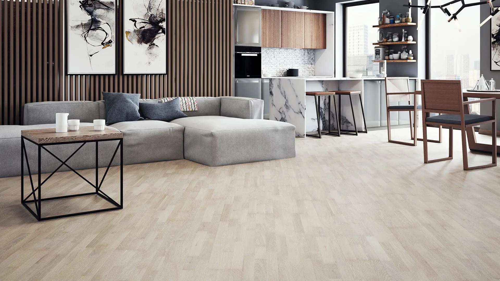 PARQUET PREFINITI – Rovere 4 Strip – Verniciato Opaco Bianco