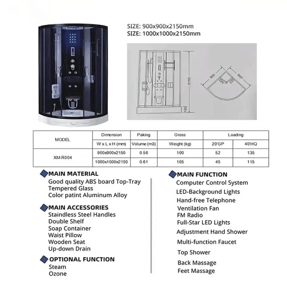 Cabina Doccia Kuadra – Nera – 90 x 90 x h 225 cm