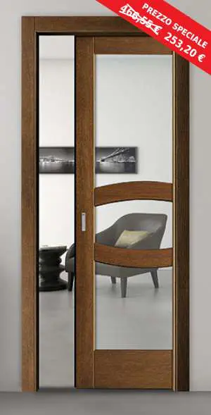 Porta Scorrevole Esterna Diamante Legno Massello con Vetro