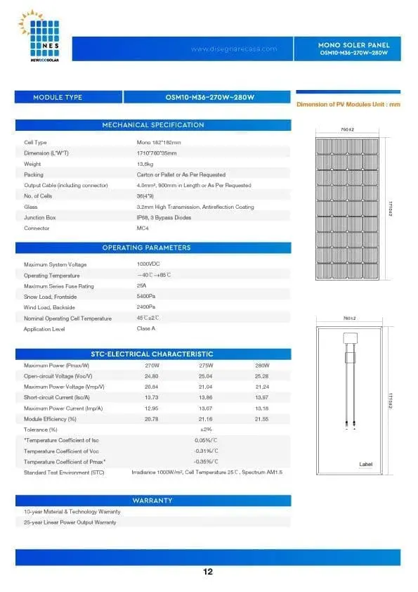 MONO SOLER PANEL-OSM10-M36–270W~280W
