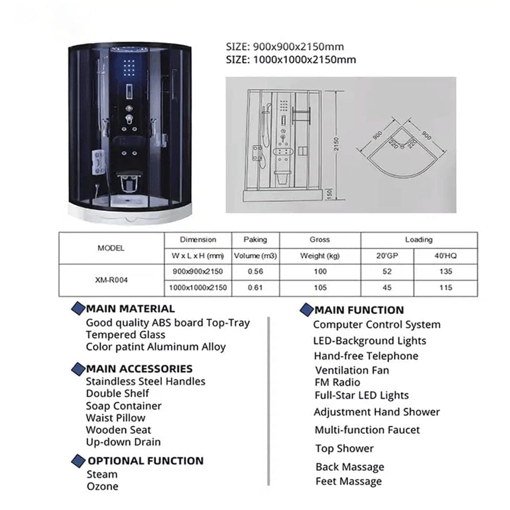 Cabina Doccia Kuadra – Nera – 90 x 90 x h 225 cm