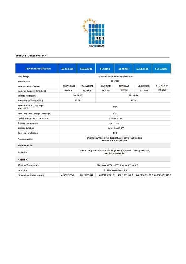 SL-W SL-R Series Lifepo4 Battery 100AH-200AH