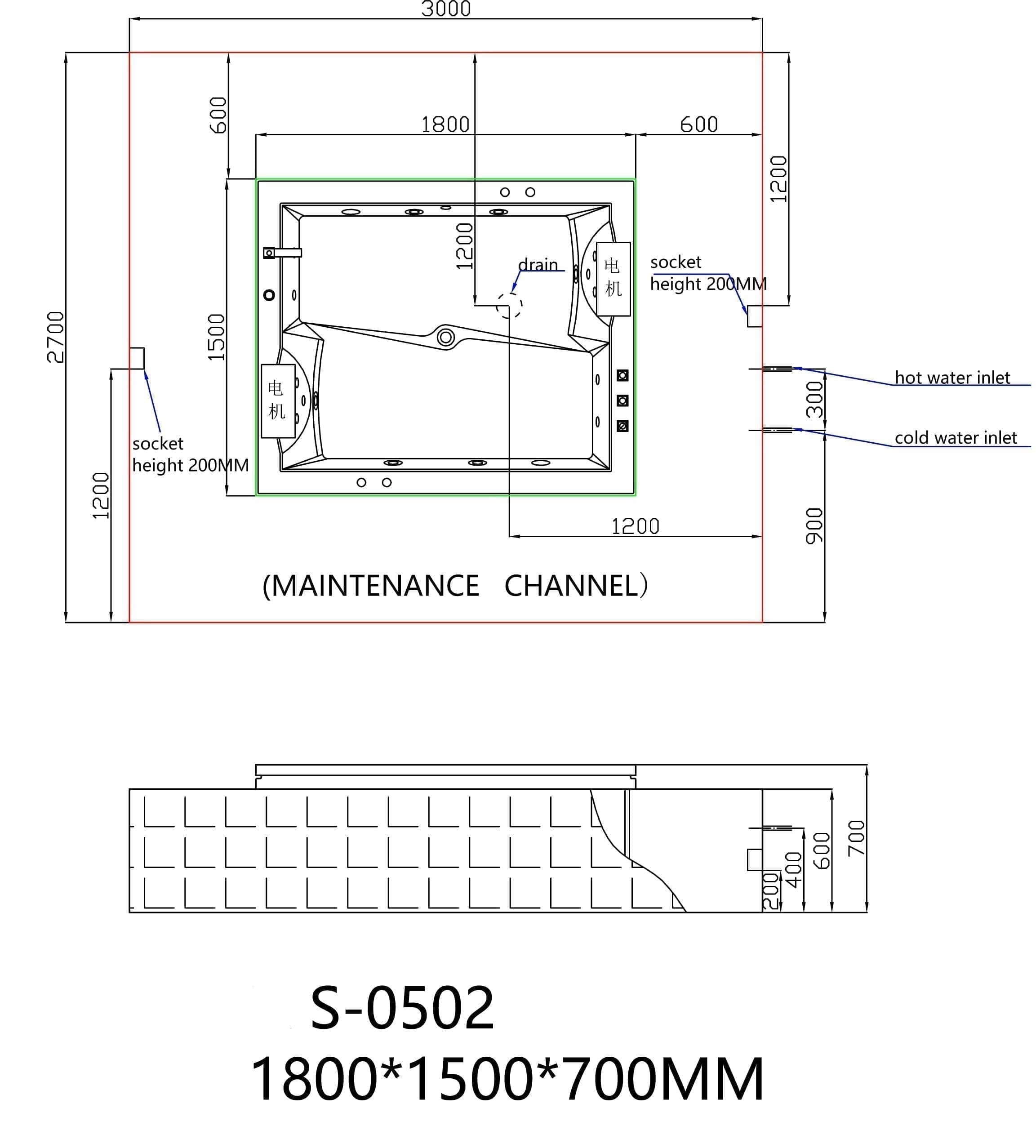 VASCA IDRO 502, 1800 x 1500 x 700mm