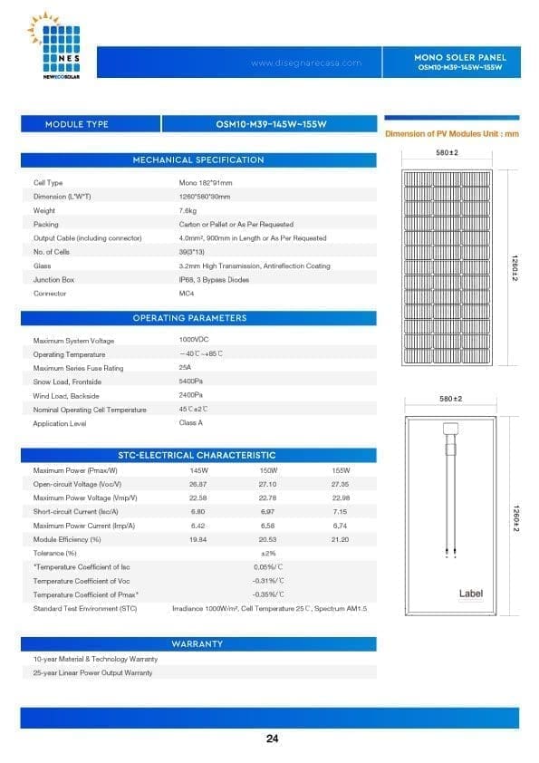 MONO SOLER PANEL-OSM10-M39-145~155W
