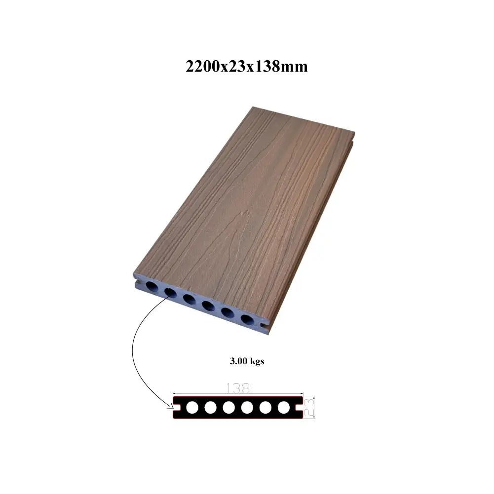 Pavimentazione per esterni in WPC coestruso con texture effetto legno Larghezza: 138 mm, Spessore: 23 mm